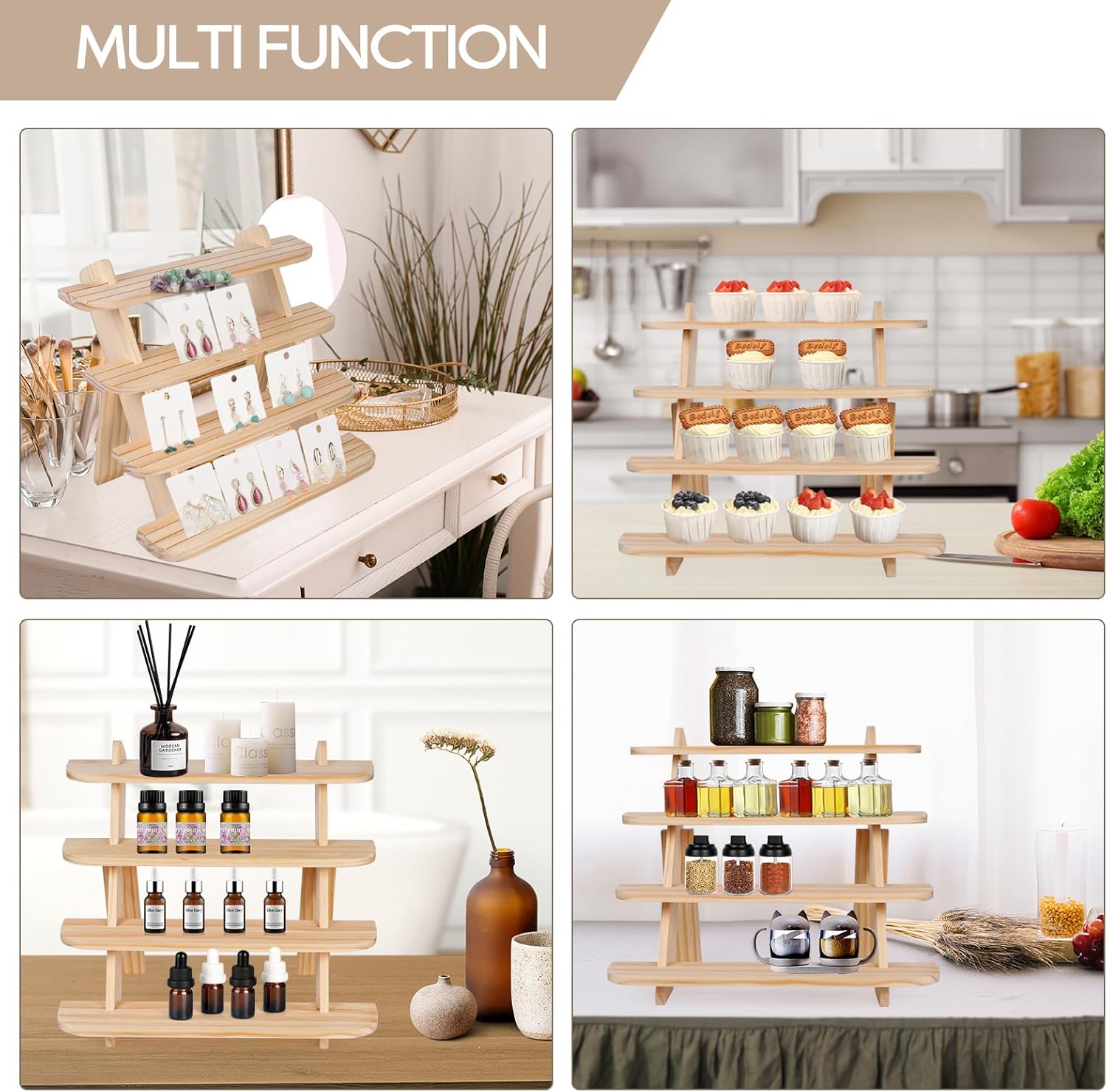 Wooden Cupcake Display Stand with 4 Tiers and Risers