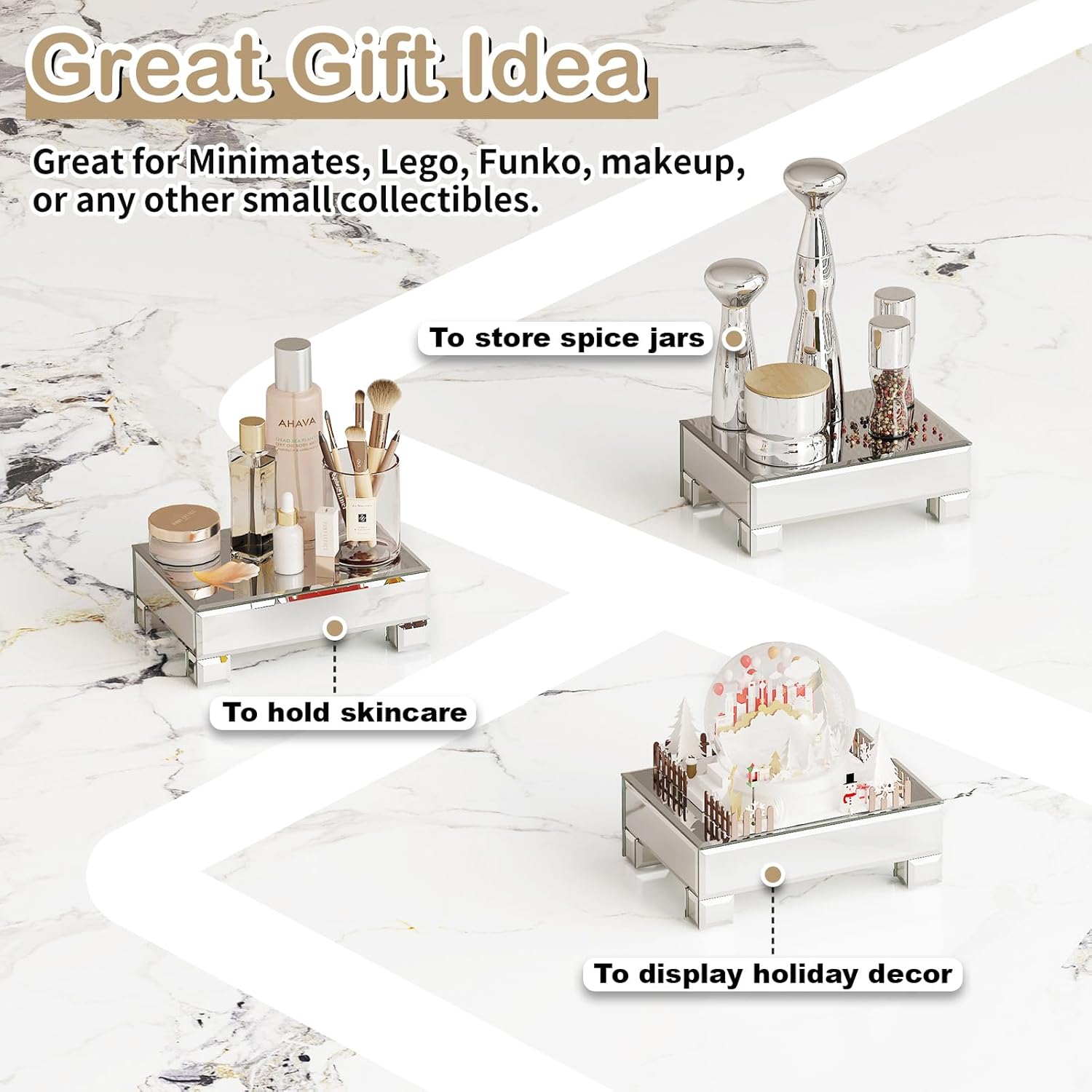 Stylish Mirrored Display Risers for Vanity and Countertop