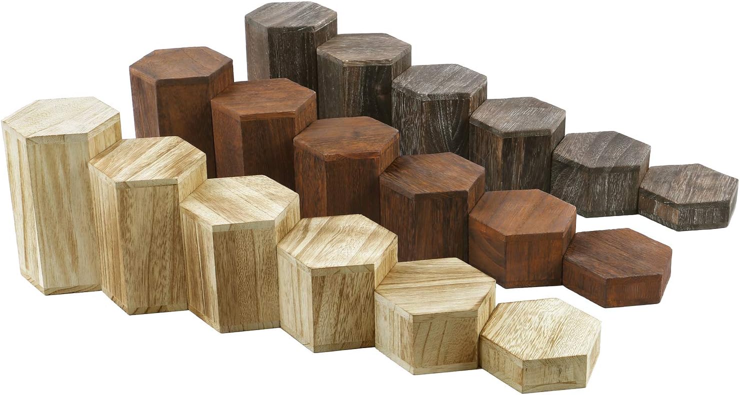 MOOCA 6-Piece Wooden Hexagon Risers Display Stand
