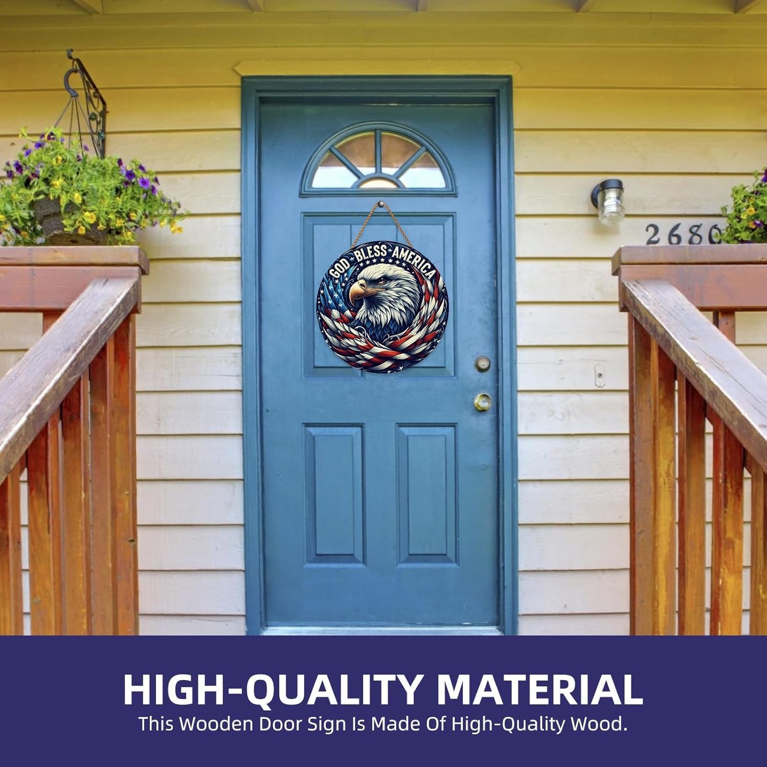 4th of July Patriotic Door Sign with Eagle and Flag Design