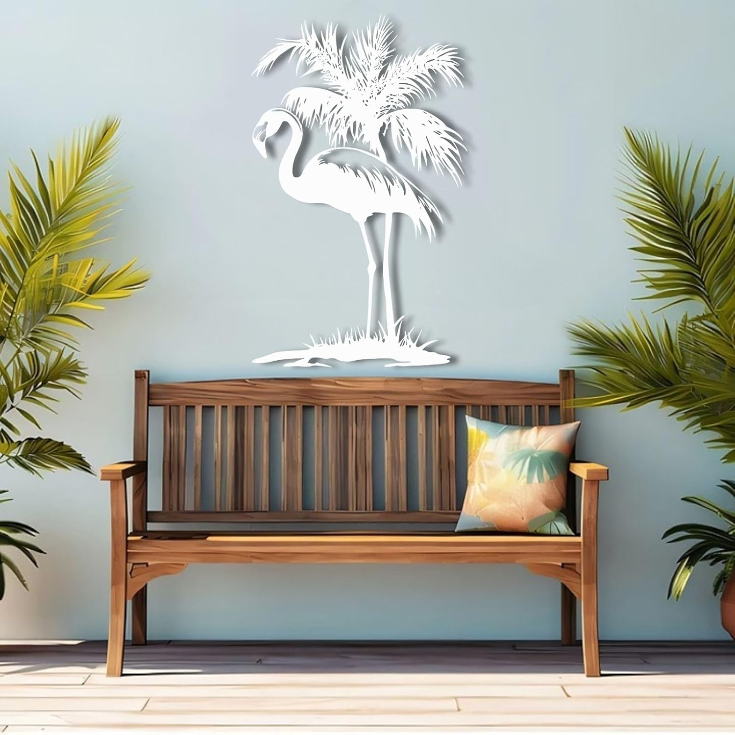 KingGenius Flamingo Wall Sculpture Silver 18x30 Inch