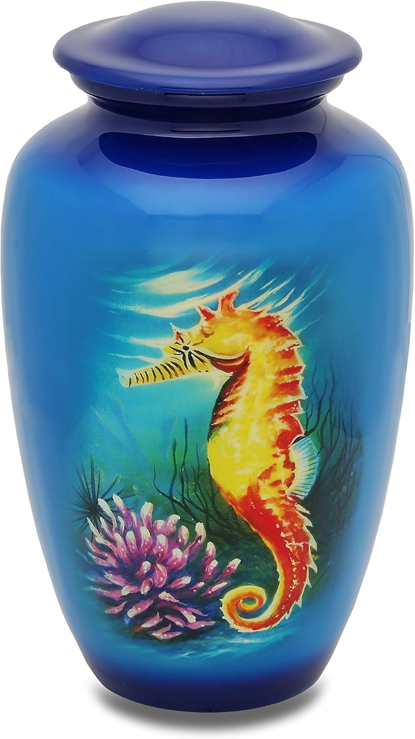 Seahorse Adult Cremation Urn Blue