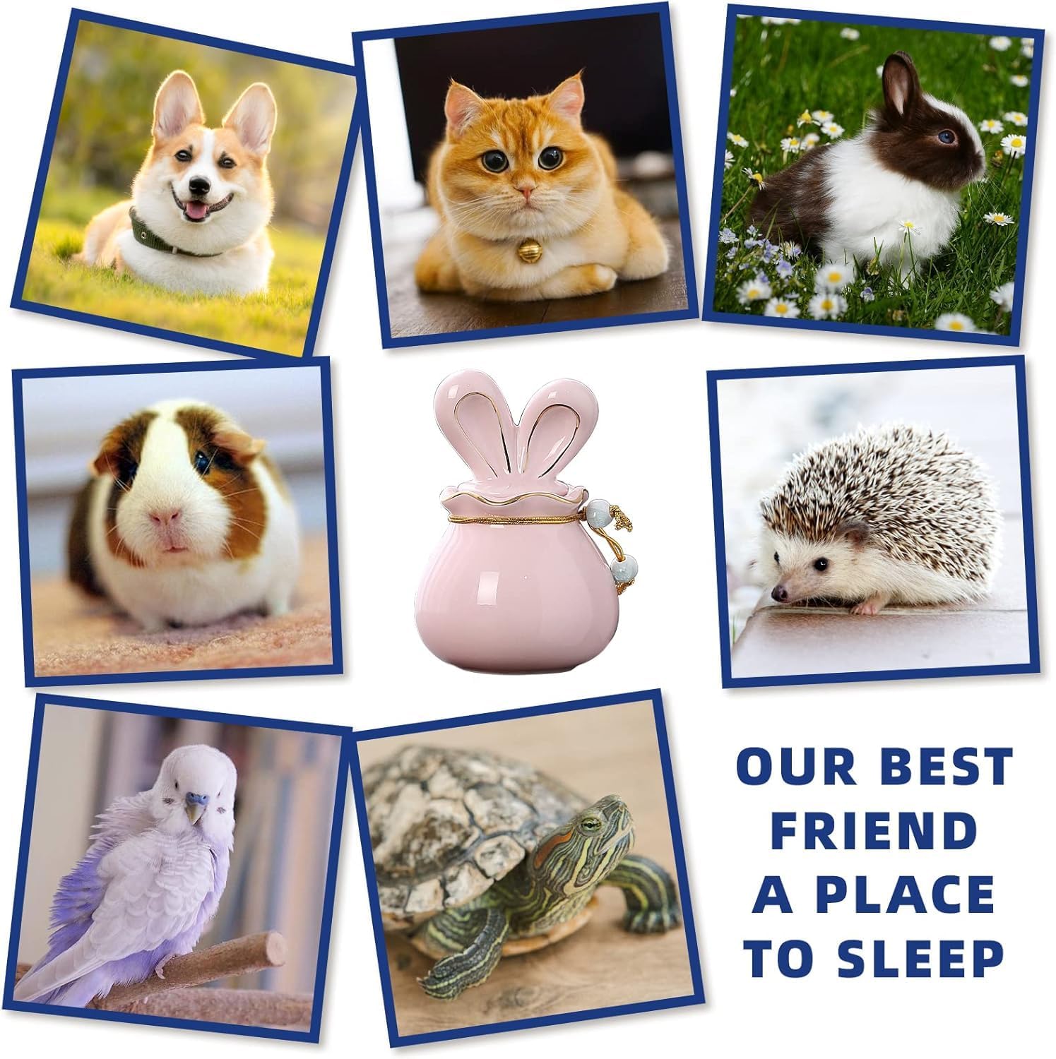 Antescort Ceramic Pet Ash Urn with Rabbit Ear Design Blue