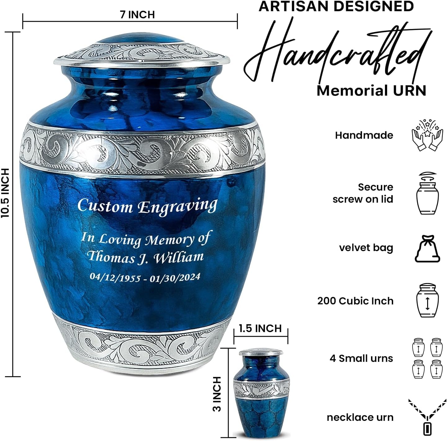Personalized Engraved Set of 6 Funeral Urns for Human Ashes