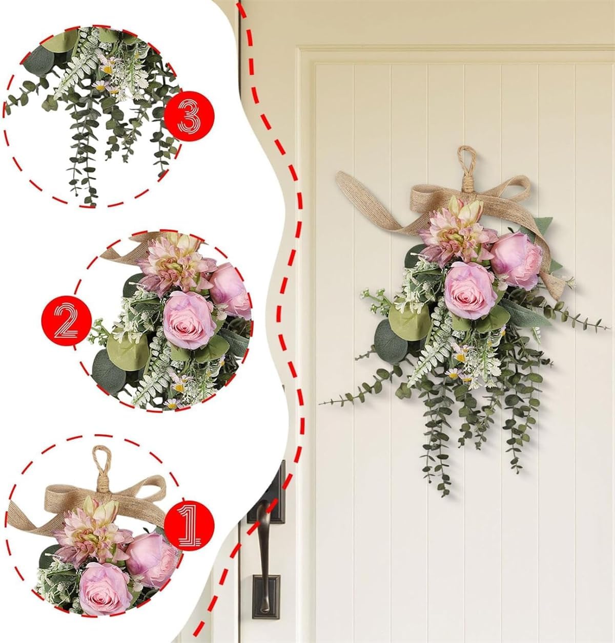 Eucalyptus Chrysanthemum Wreath Swag Hanger for Front Door