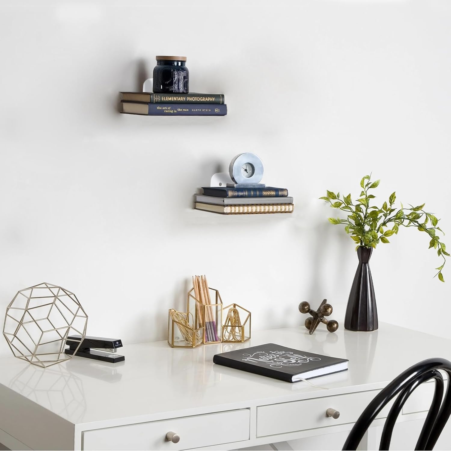 Invisible Floating Bookshelf Modern White Wall Mount Metal Shelves 4PCS