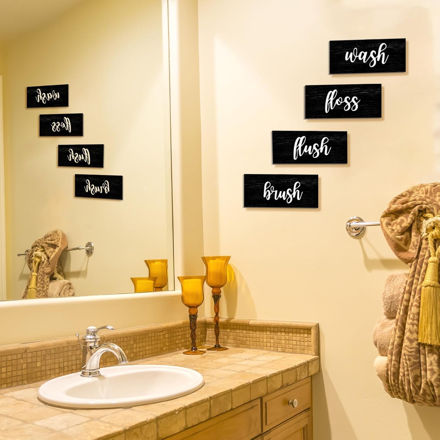Bathroom Wall Decor with Wash Brush Floss Flush Sign
