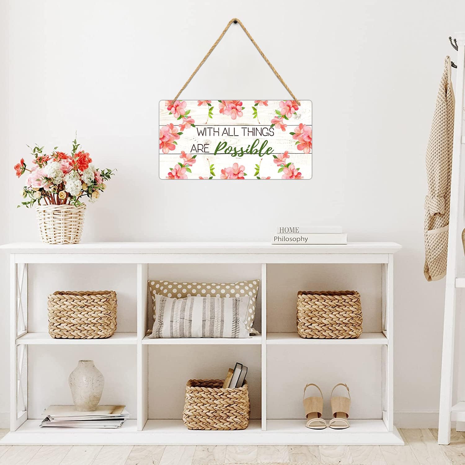 Welcome Wreath Door Hanger with God All Things Are Possible Sign