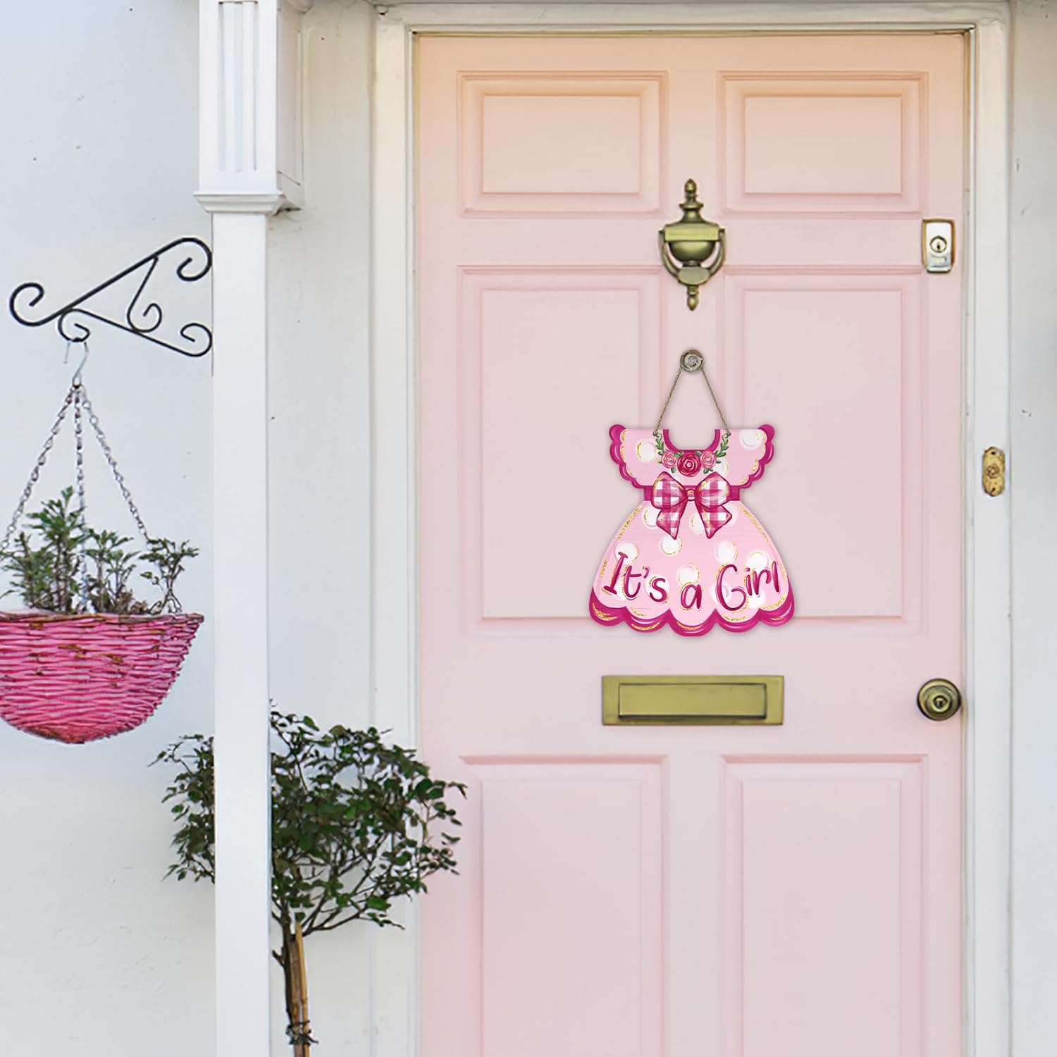 Bolisom Girl Pink Door Wreath Sign Decor