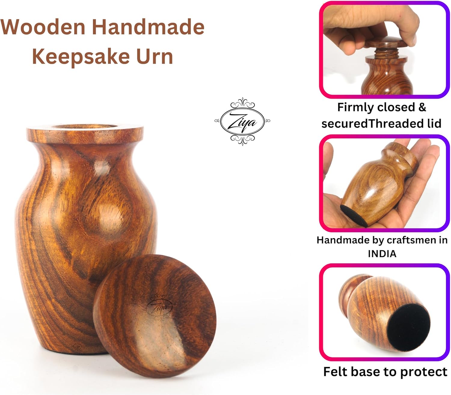 ZIYA Wooden Mini Cremation Urn Set of 4 with Velvet Case