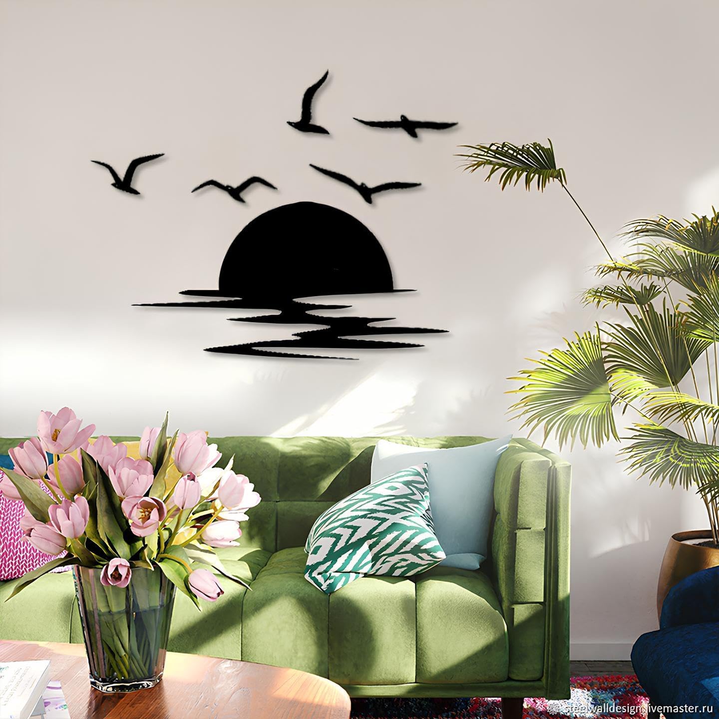Sunset Scene Metal Wall Art Birds Landscape Decor
