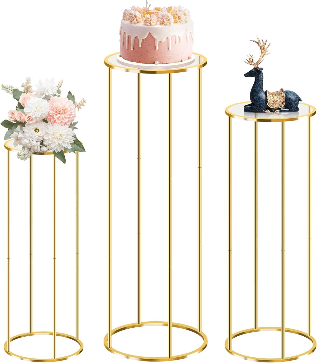 3PCS Gold Metal Cylinder Pedestal Stands For Party Decor