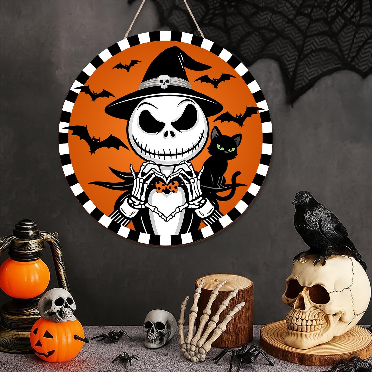 Aymolas Halloween Jack O Lantern Wreath Sign
