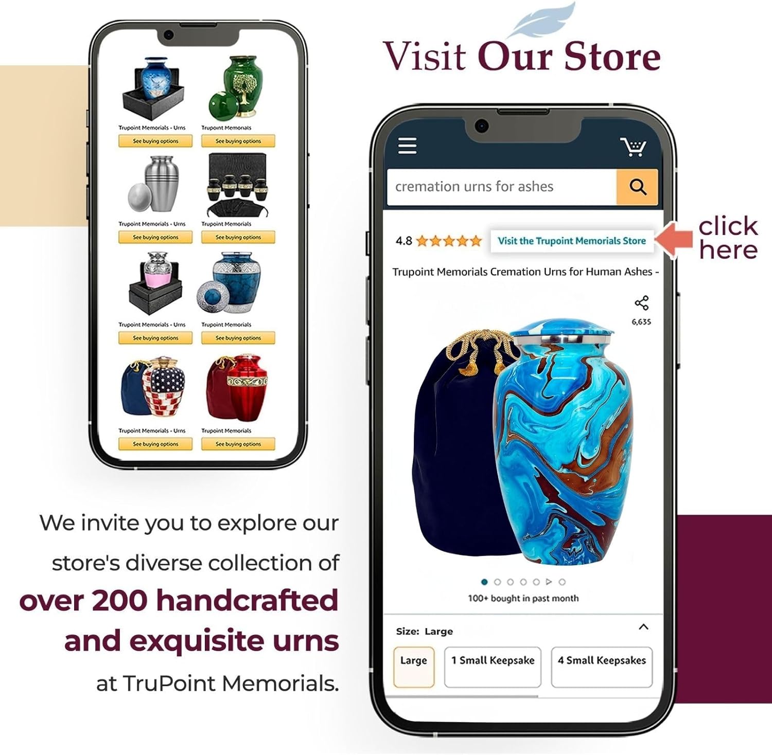Trupoint Memorials Cremation Urns for Human Ashes Large Blue