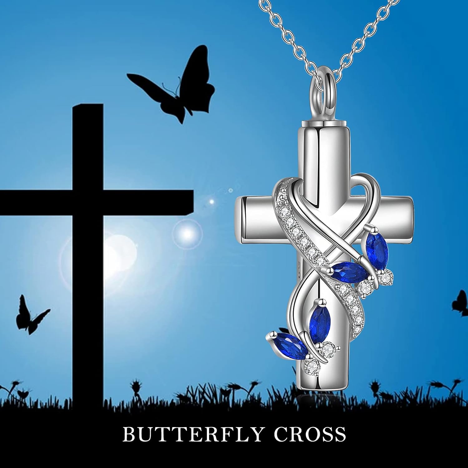 POPLYKE Urn Necklace for Ashes 925 Sterling Silver Cross Memorial Jewelry
