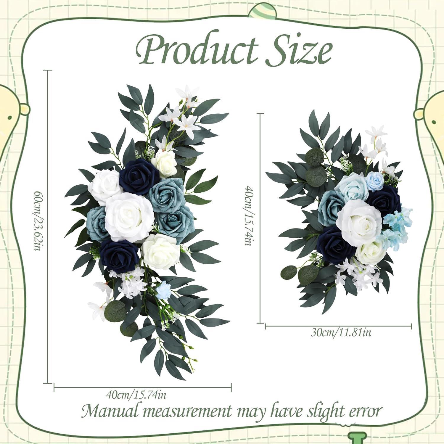 Wilupry Blue Wedding Arch Flowers 2PCS Decorative Swag