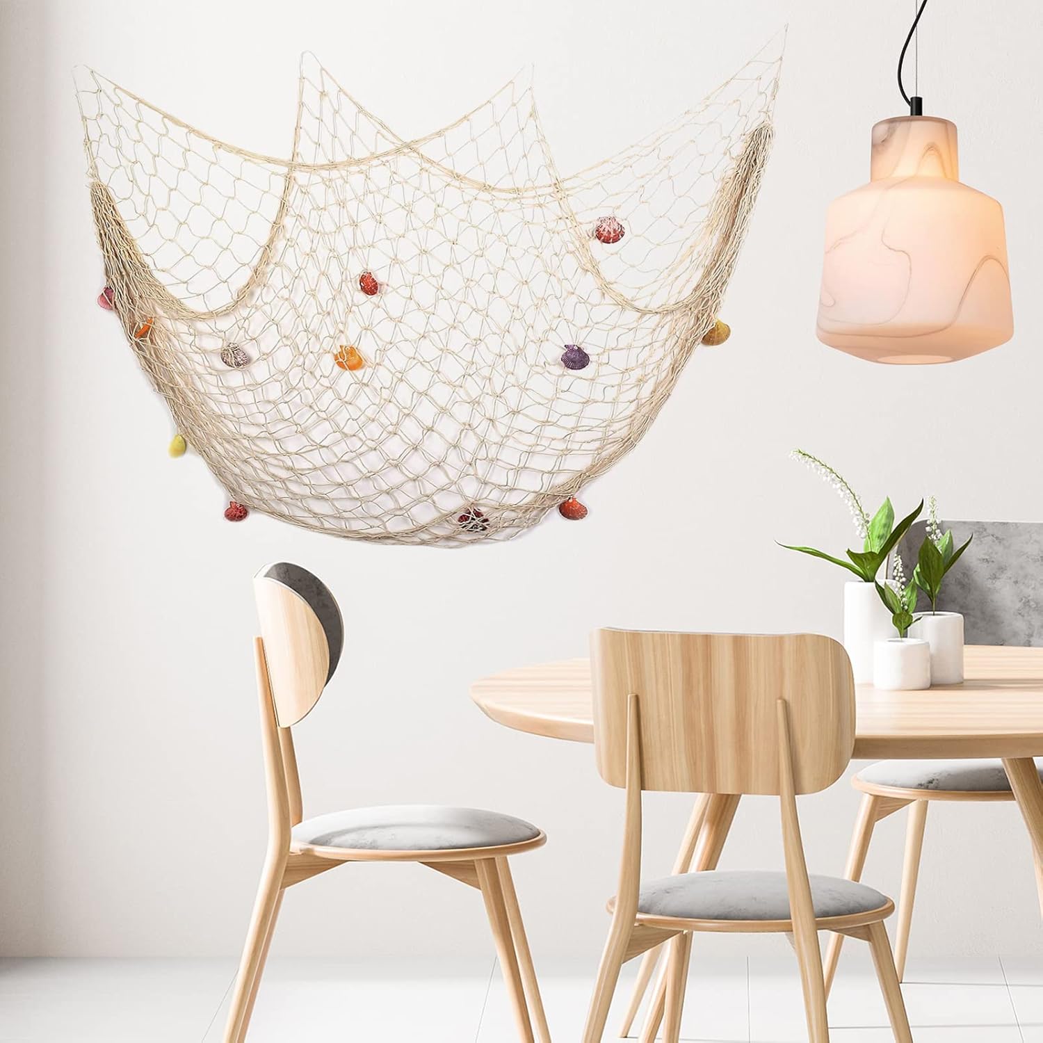 Mediterranean Fishing Net Wall Decor with Shells 79x40 Inch