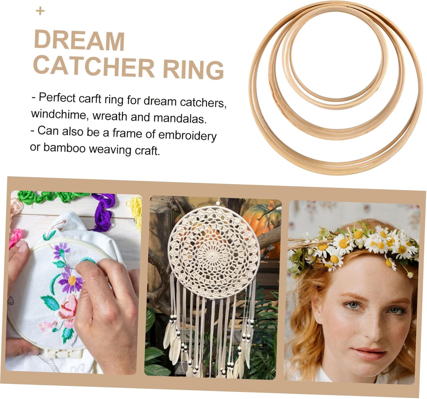IMIKEYA Bamboo Dream Catcher Hoops 12 Craft Rings Wall Decor