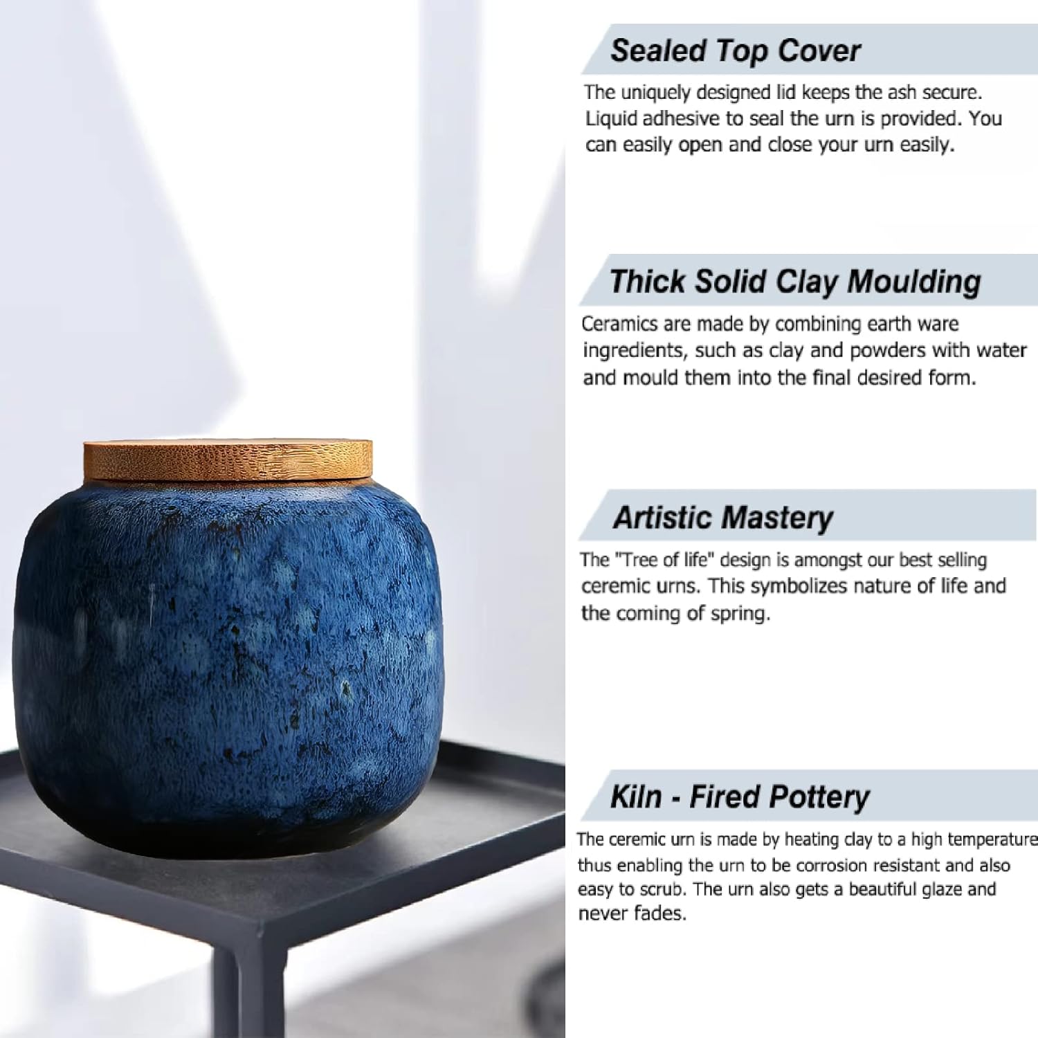 Small Blue Ceramic Urn for Ashes - 25 Inch Mini Memorials