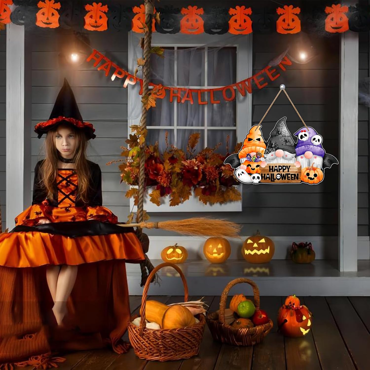 Happy Halloween Gnome Wreath Door Sign