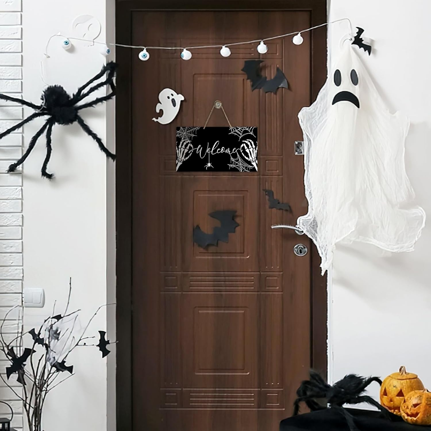 Welcome Halloween Gothic Skeleton Hands Front Door Sign