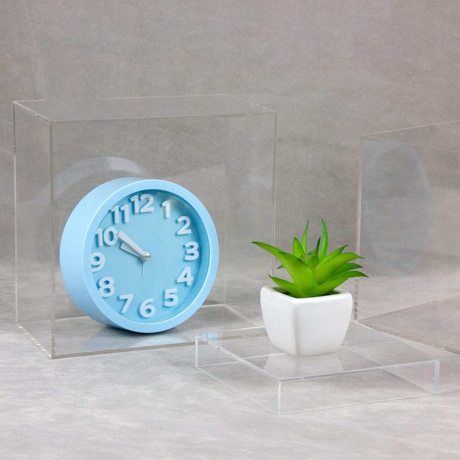 Clear Acrylic Cube Display Box 4 Pcs Risers Stands