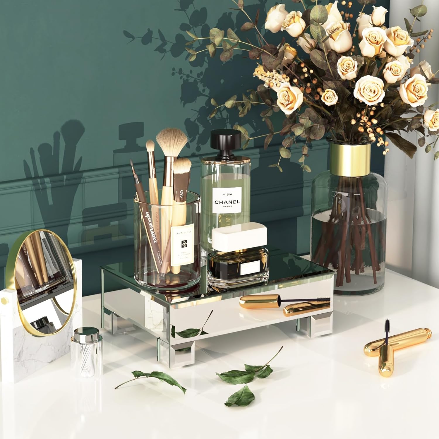 Stylish Mirrored Display Risers for Vanity and Countertop