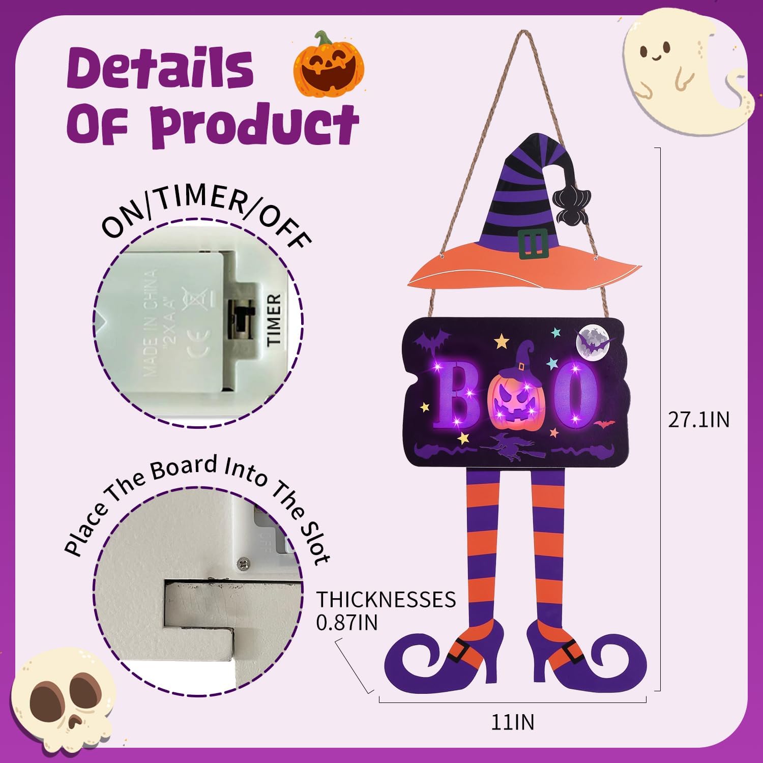 Halloween Witch Door Decorations with Timer Light
