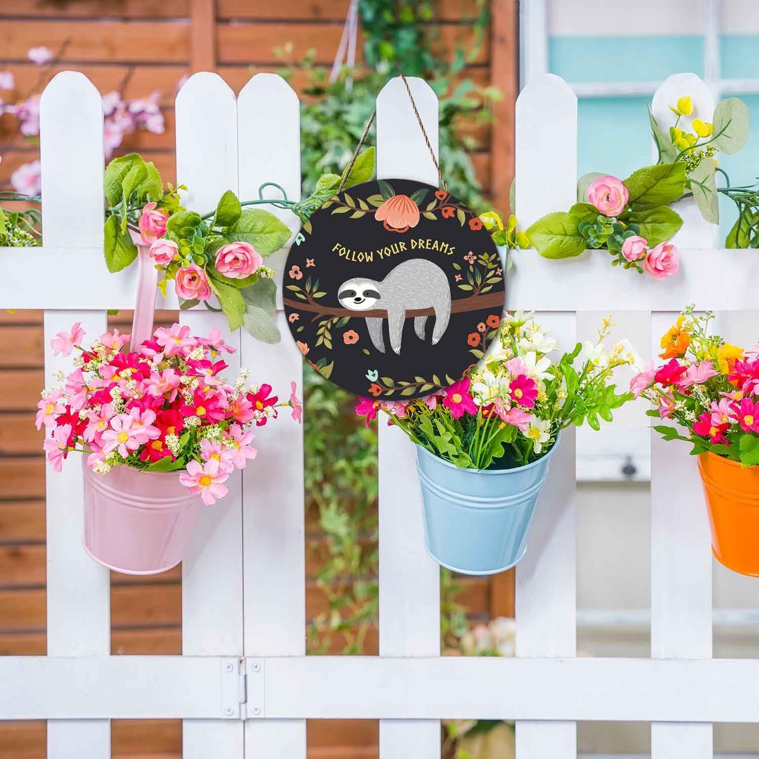 Sloth Wreath Door Hanger for Front Entrance Welcome Sign