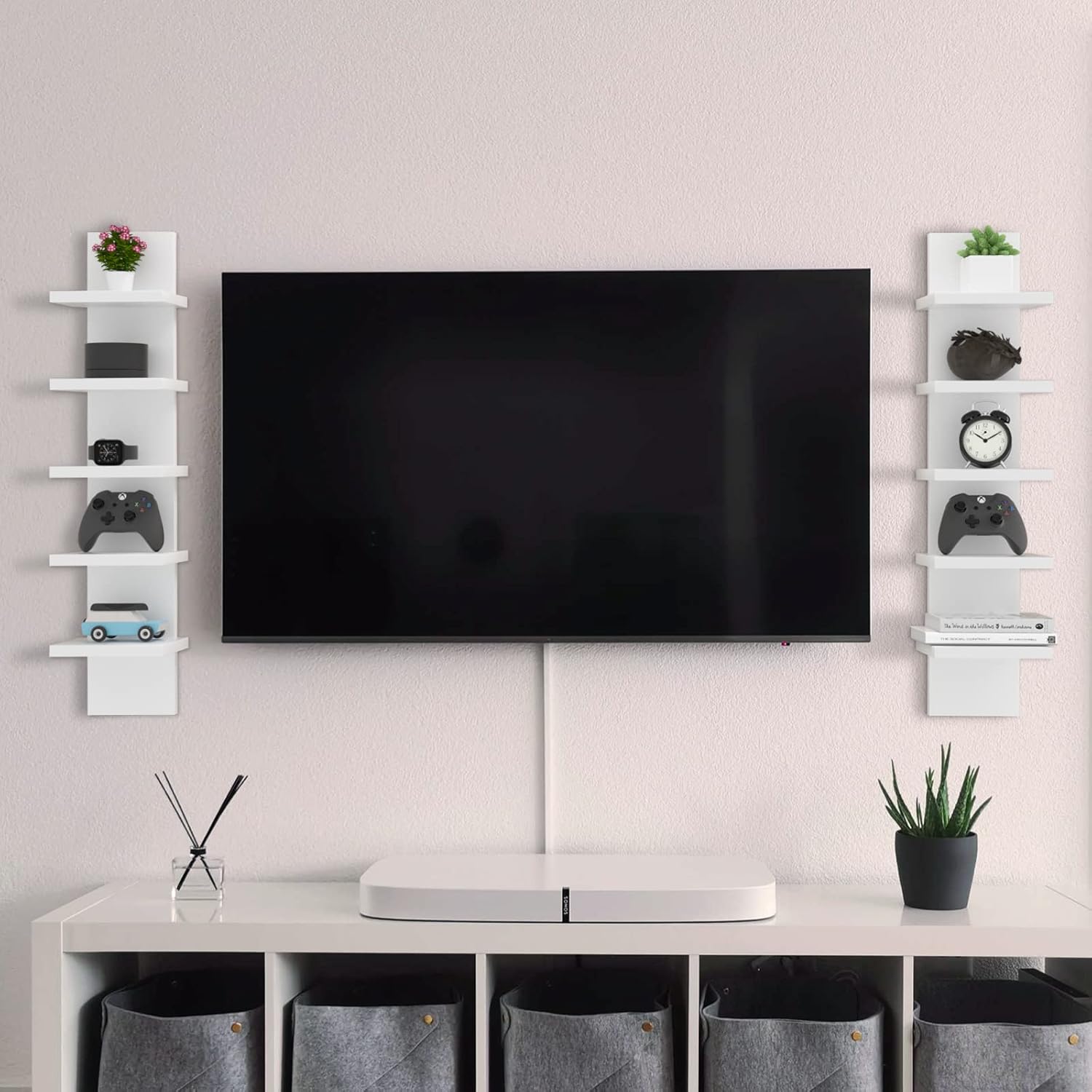 5 Tier Wall Shelf Unit White Vertical Floating Shelf 55