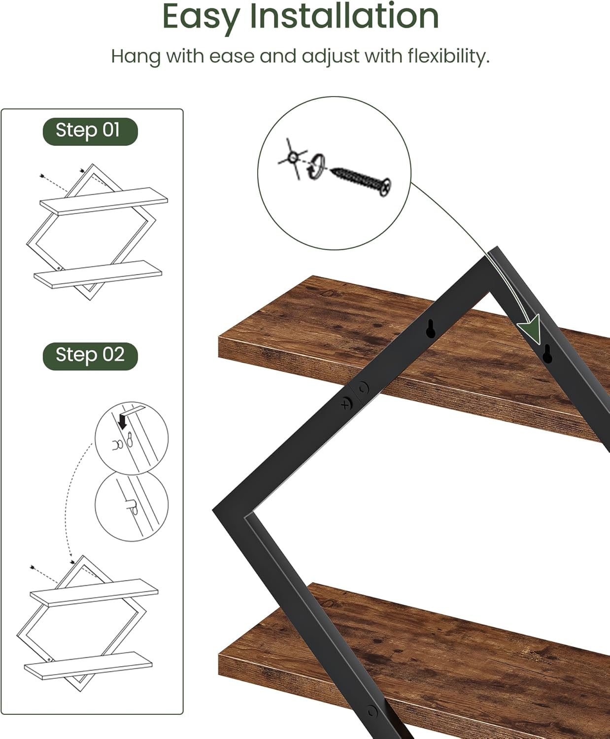 CHOEZON Floating Shelves Set of 2 Rustic Brown