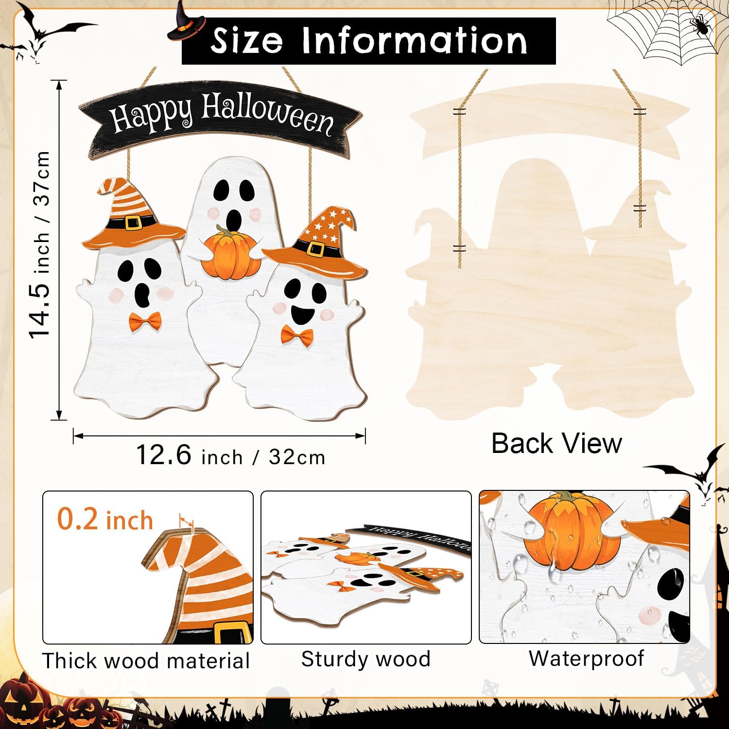 Halloween Ghost Door Sign BOO Decorations