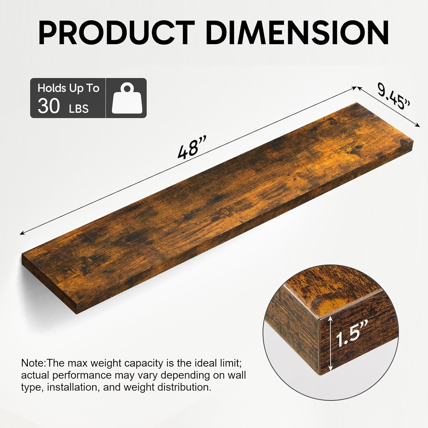 BAYKA Floating Shelves 48 Inch Rustic Wood Wall Mounted Set of 2