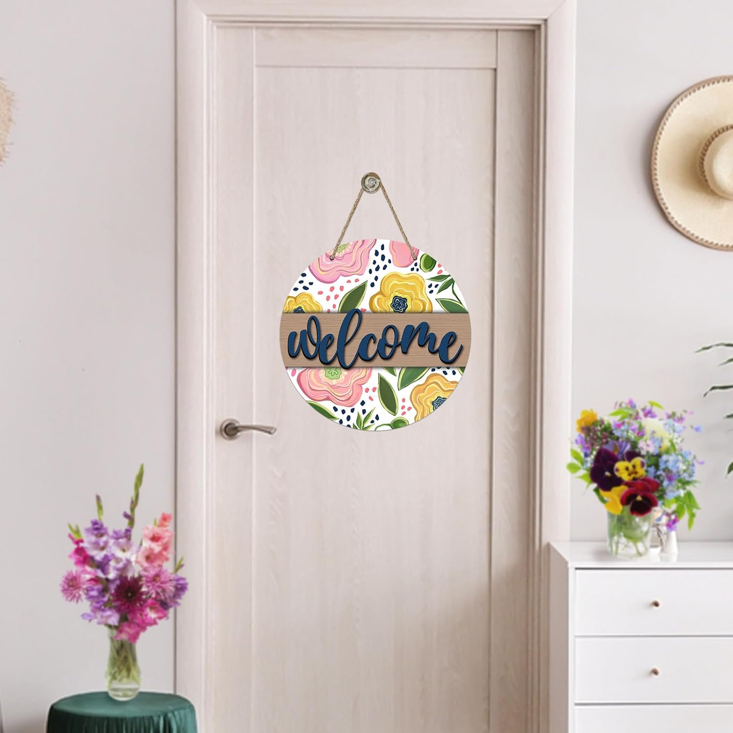 Welcome Spring Summer Flower Front Door Sign