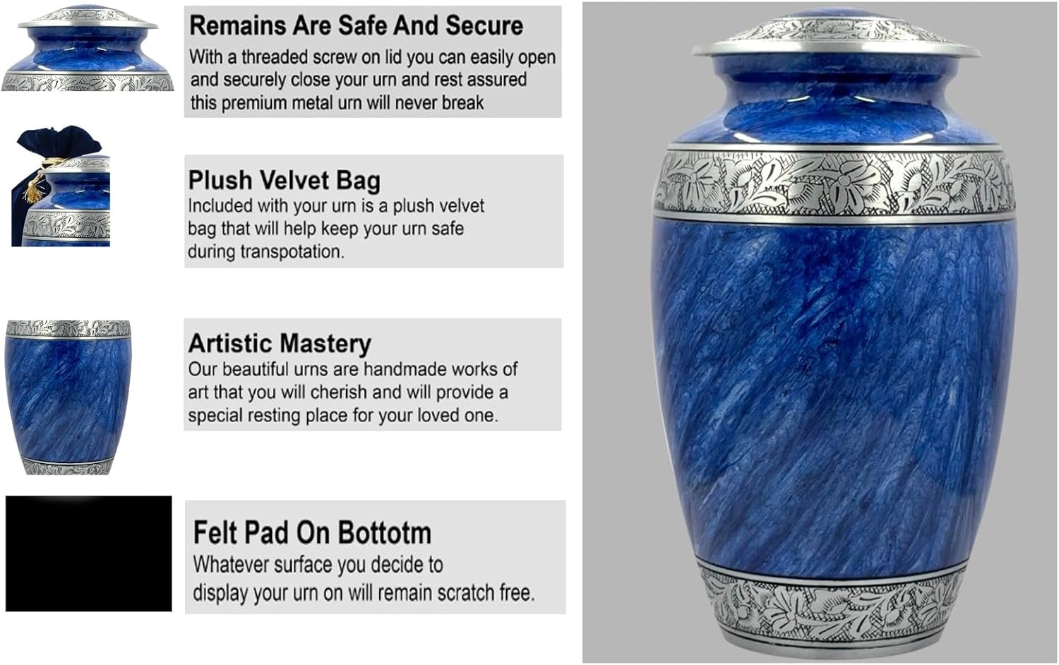 Bold Divine Blue Large Cremation Urn for Adult Ashes