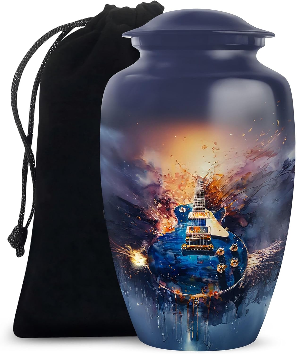 Guitar Cremation Urn for Human Ashes Dark Blue 10 Inch