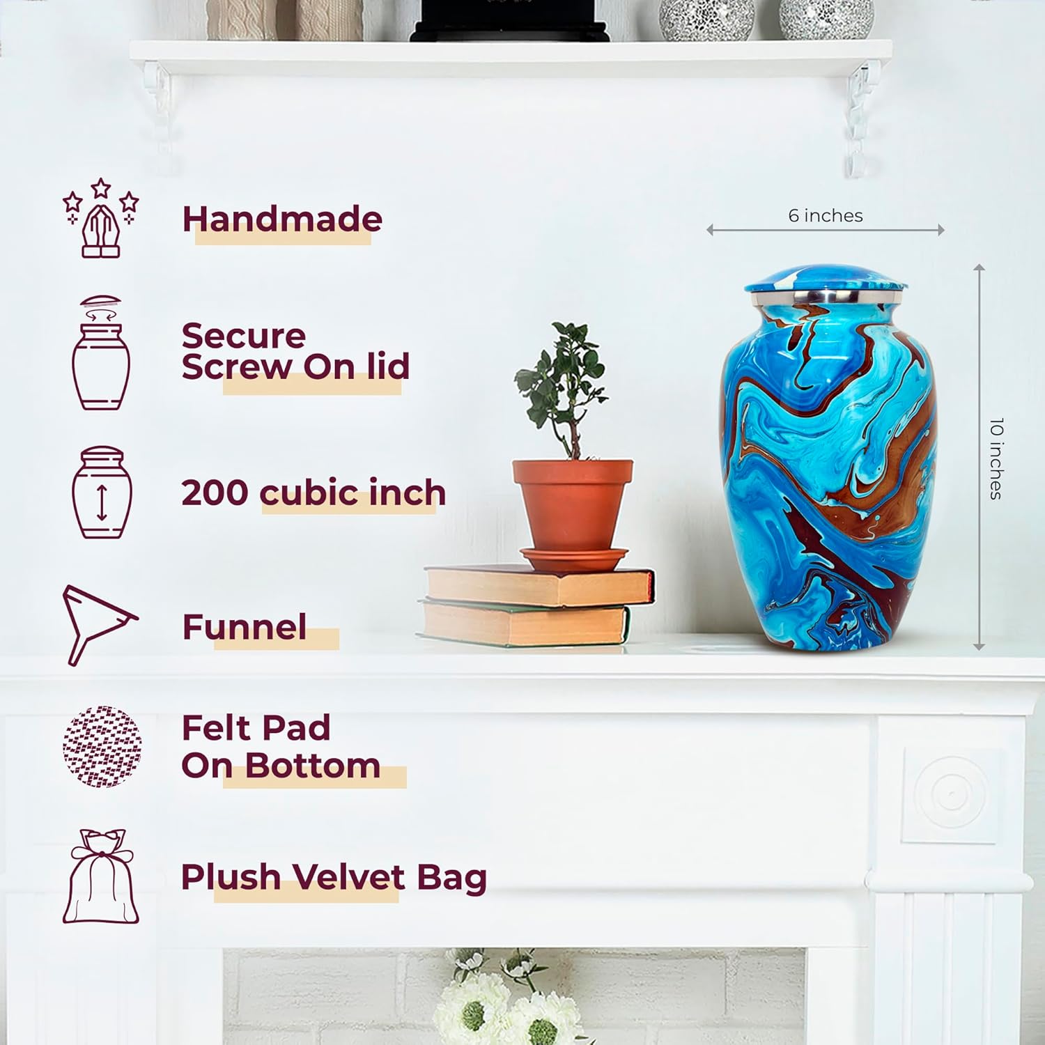 Trupoint Memorials Cremation Urns for Human Ashes Large Blue