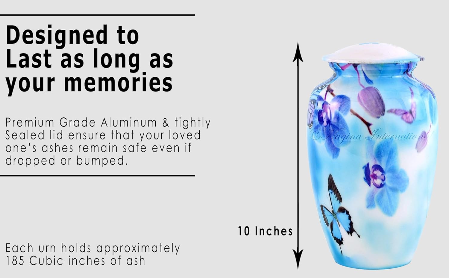 10 Inch Large Metal Classic Orchid Blue Urn