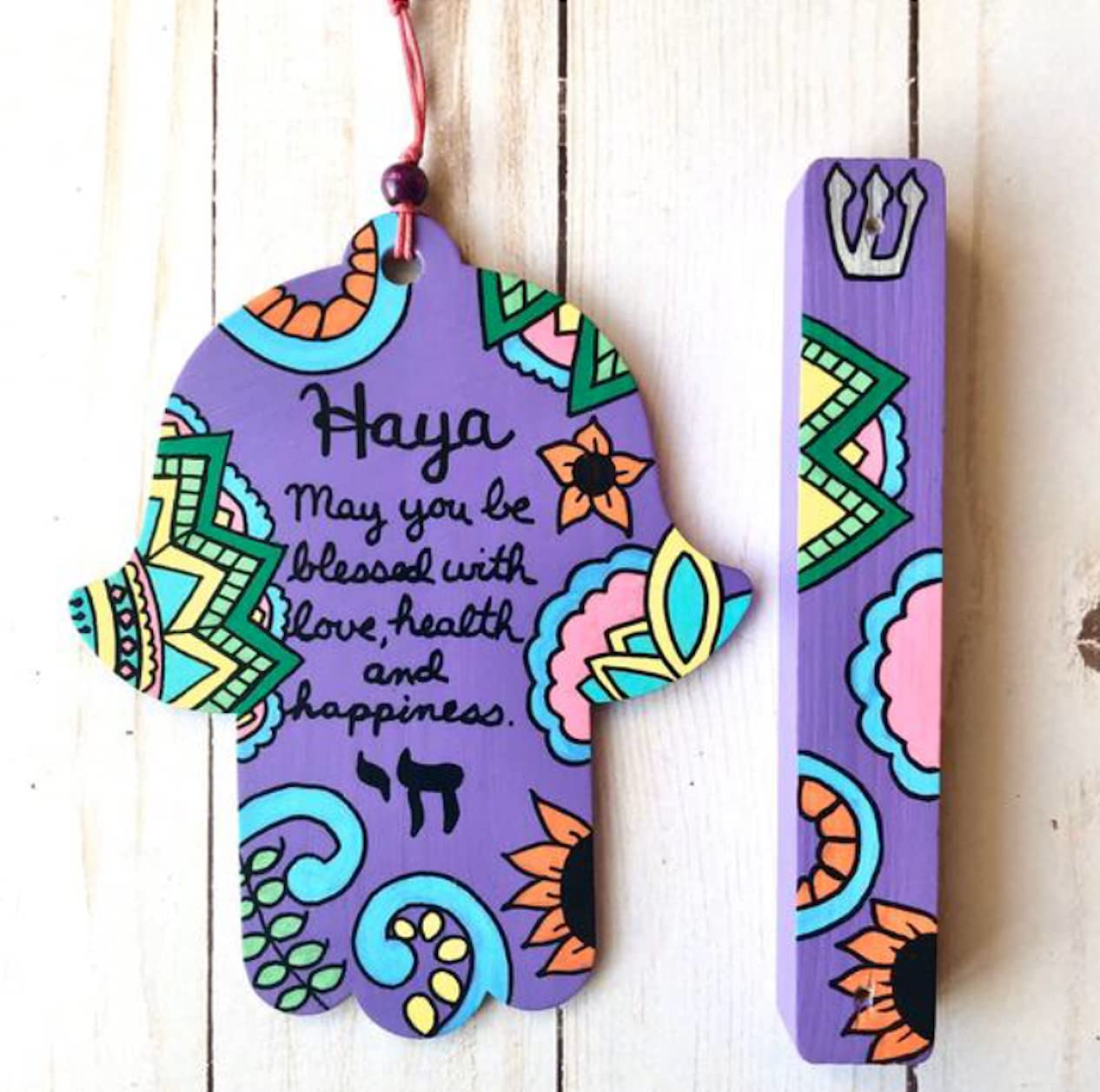 Personalized Hamsa and Mezuzah Jewish Gift Set