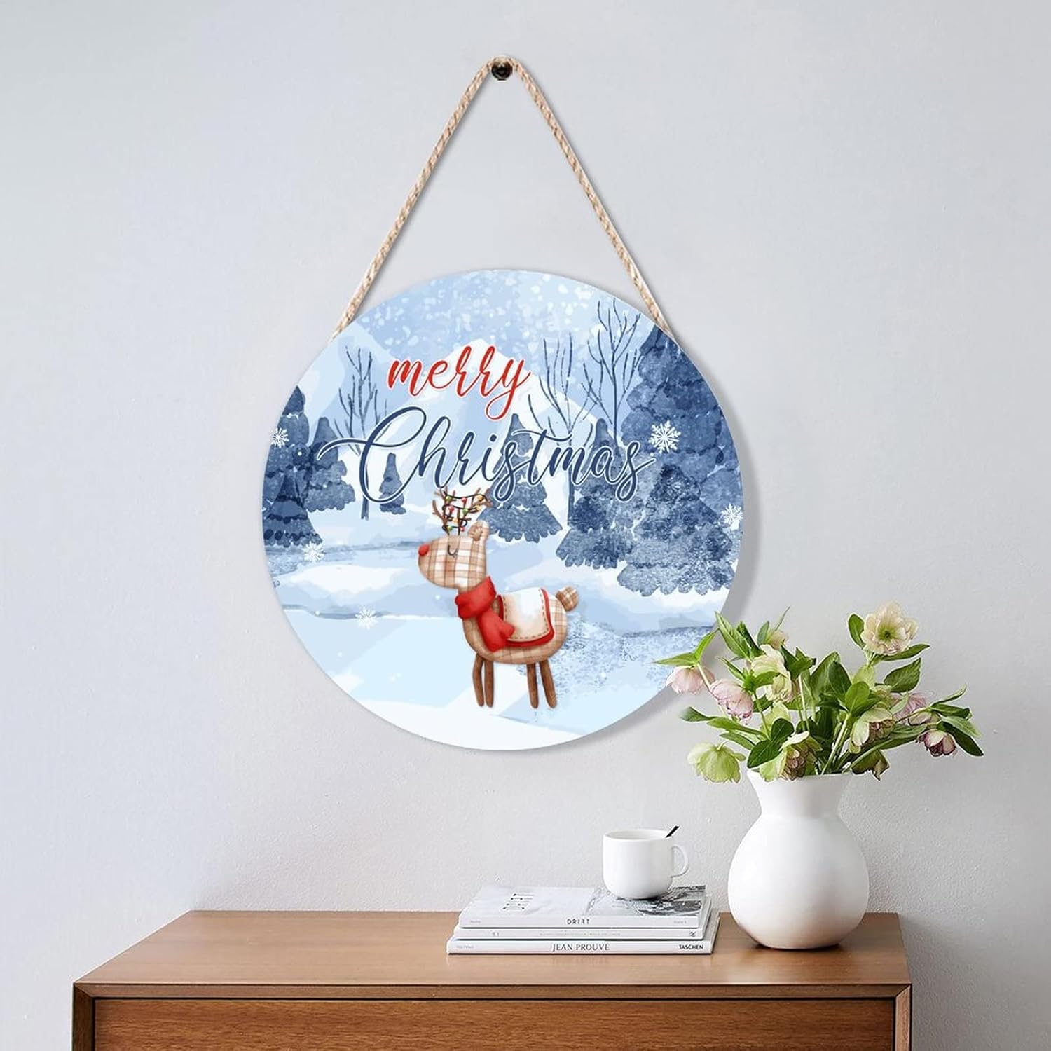 Farmhouse Door Hanger Christmas Wood Sign 12x12in