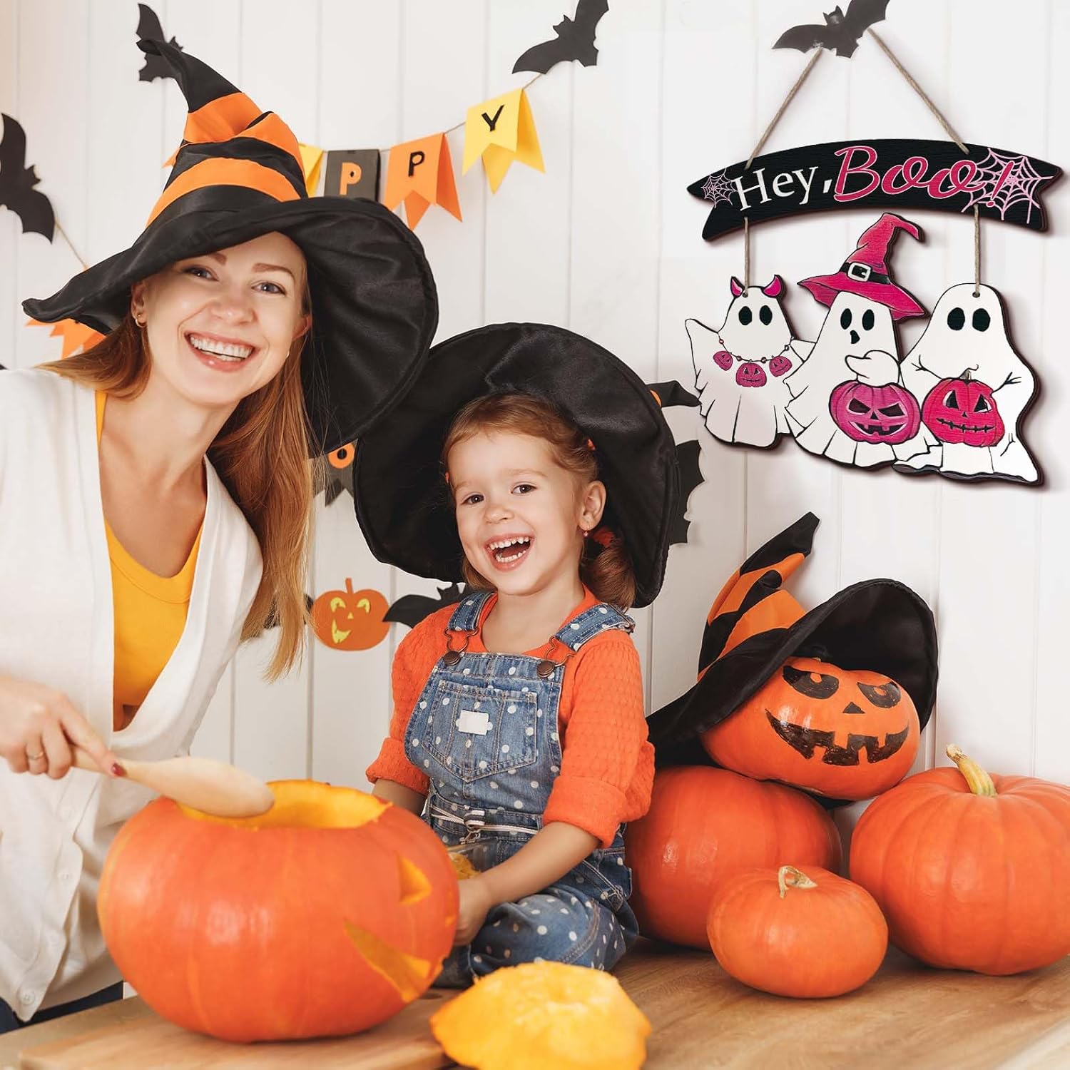 Kigley Halloween Wooden Door Decor Set with 3 Signs
