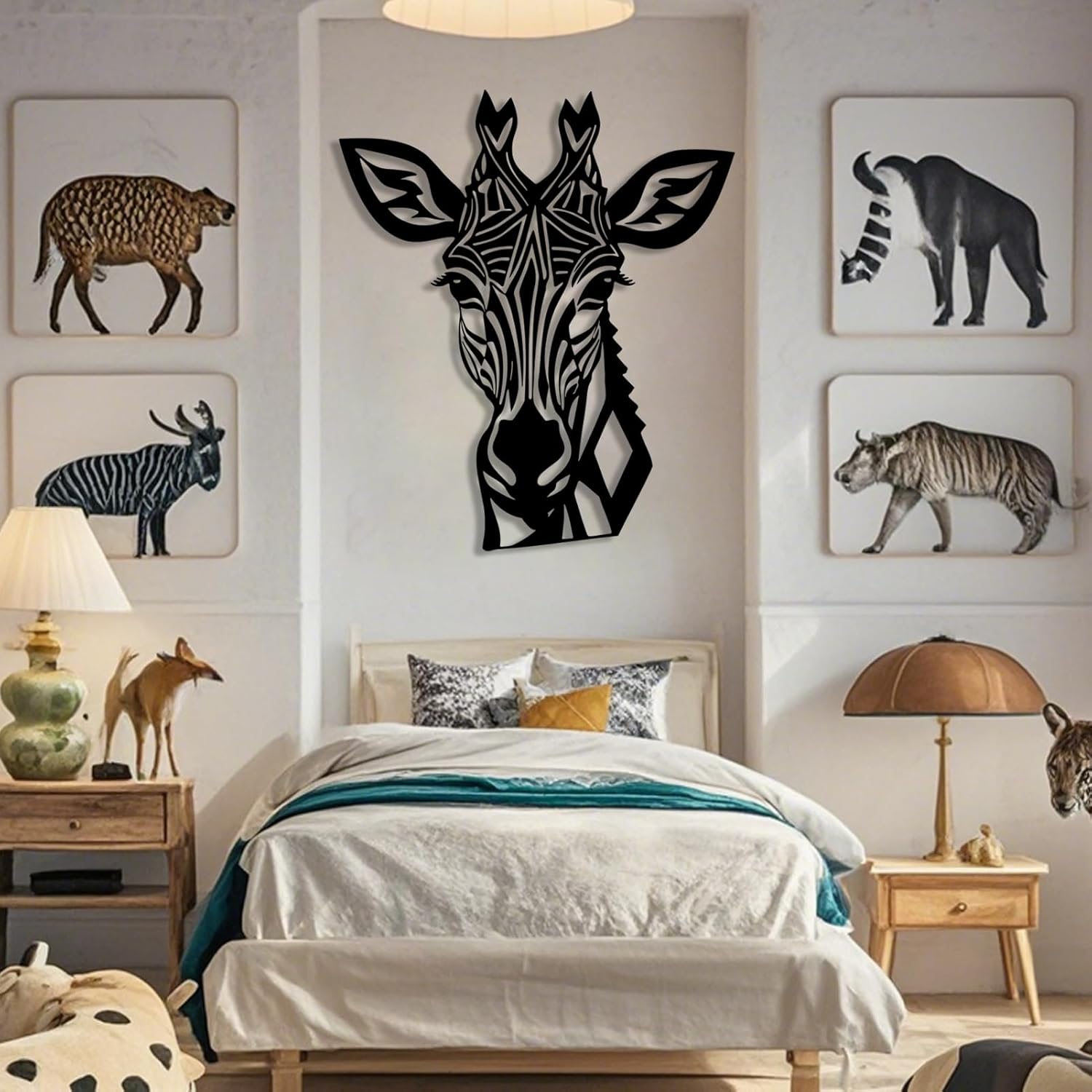 Stylish Giraffe Metal Wall Art Decor - Black 19x16
