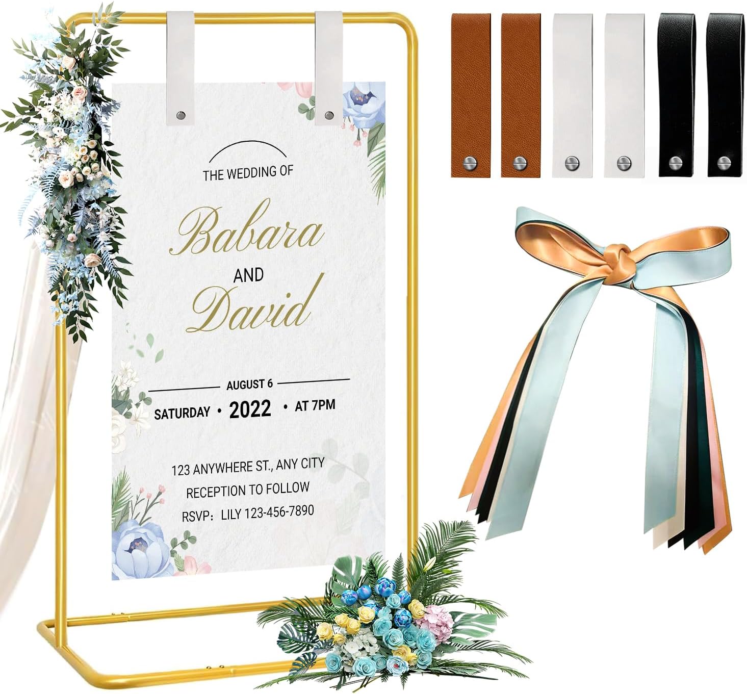 Wedding Welcome Sign Stand - Adjustable Gold Easel for Events