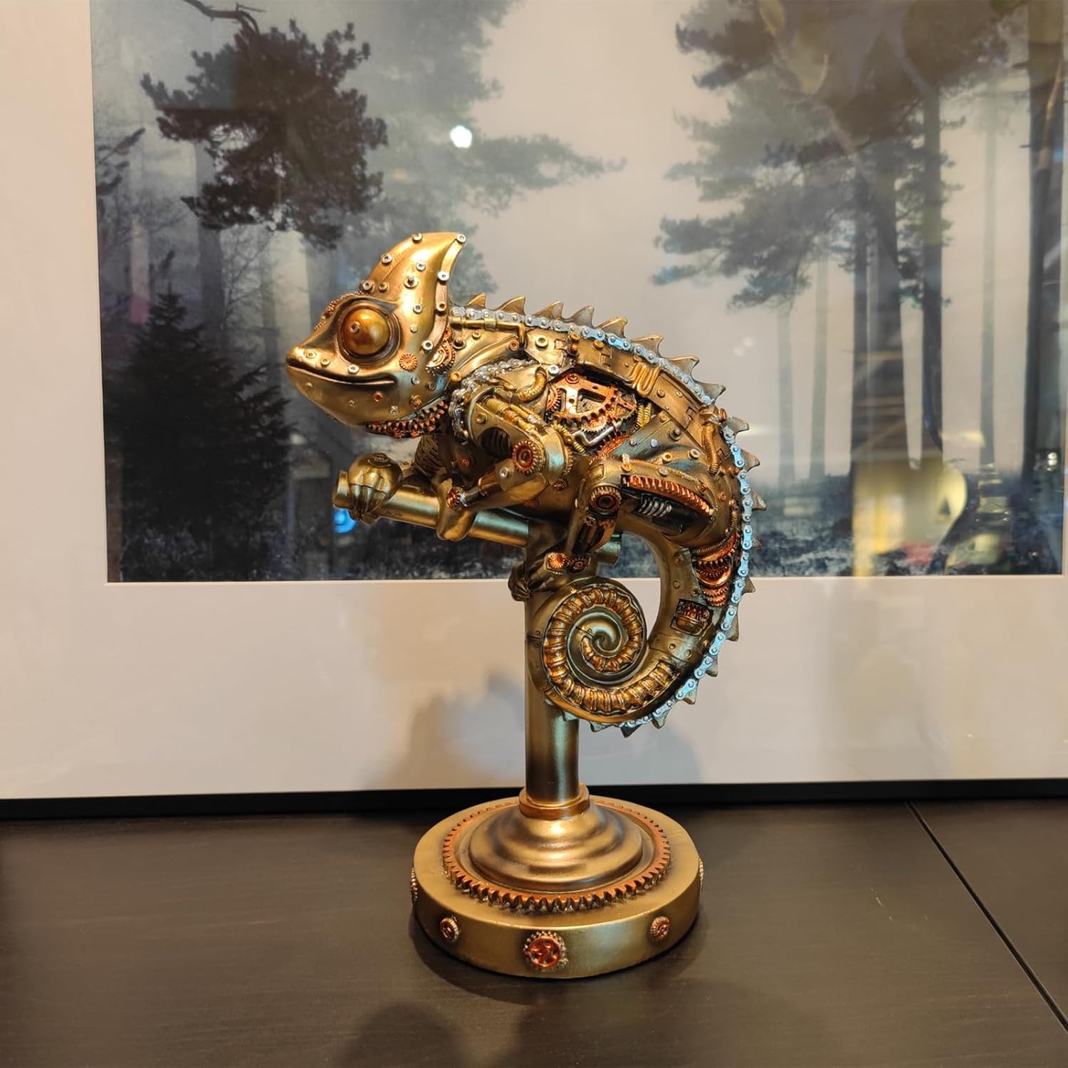 Steampunk Lizard Chameleon Statue Hand Painted Resin Collectible Figurine