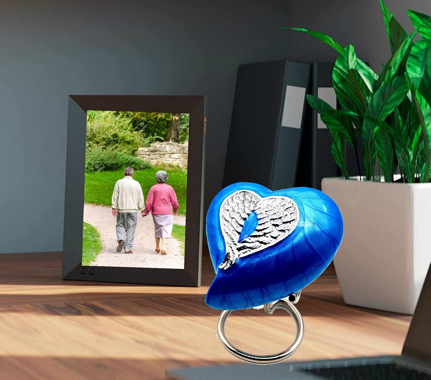Handcrafted Heart Urn with Angel Wings for Human Ashes