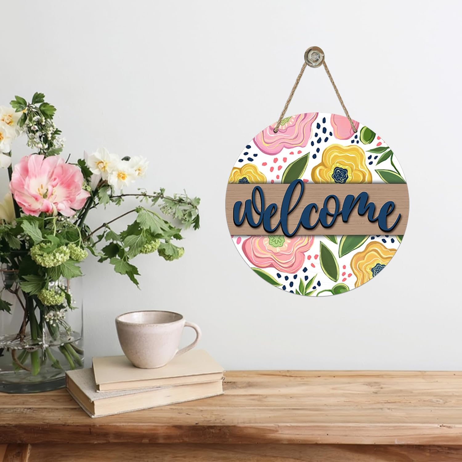 Welcome Spring Summer Flower Front Door Sign