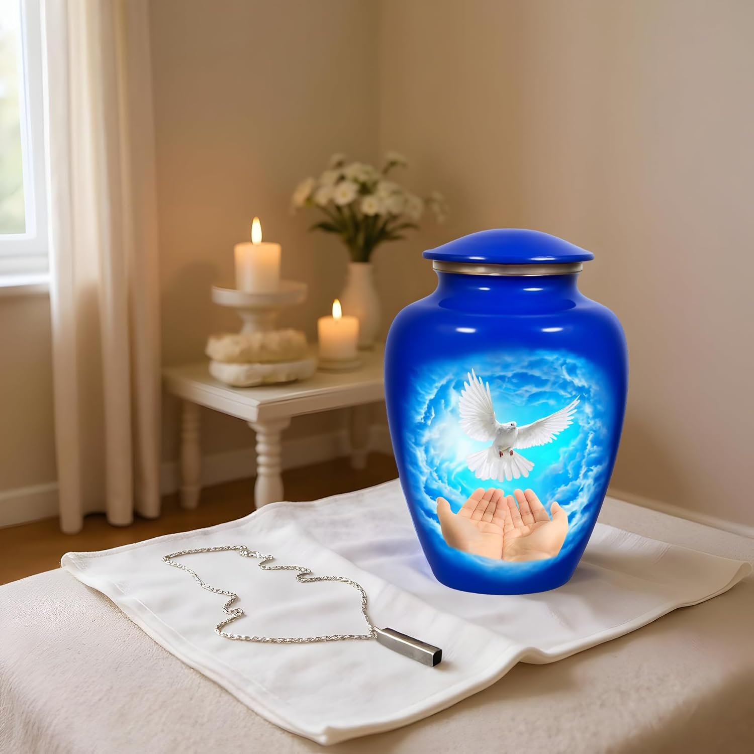 Eternal Love Dove Cremation Urn Set of 6 with Large Urn and Necklace
