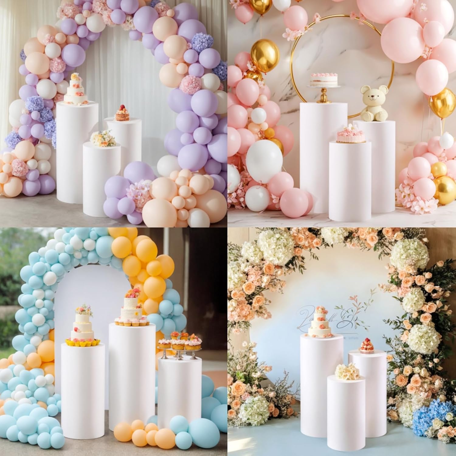 AHUAWA Cylinder Stands 3Pcs White Party Pedestal Decor