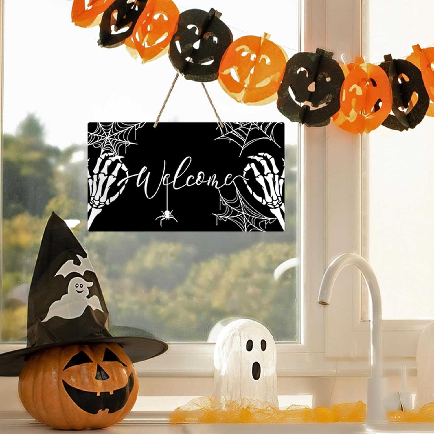 Welcome Halloween Gothic Skeleton Hands Front Door Sign
