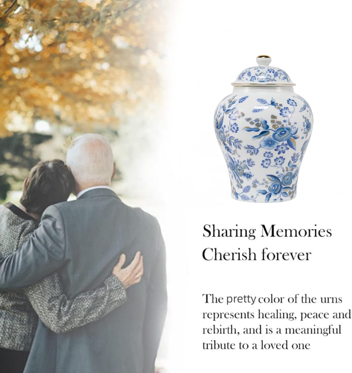8 Inches Blue Rose Ceramic Urn for Female Keepsake
